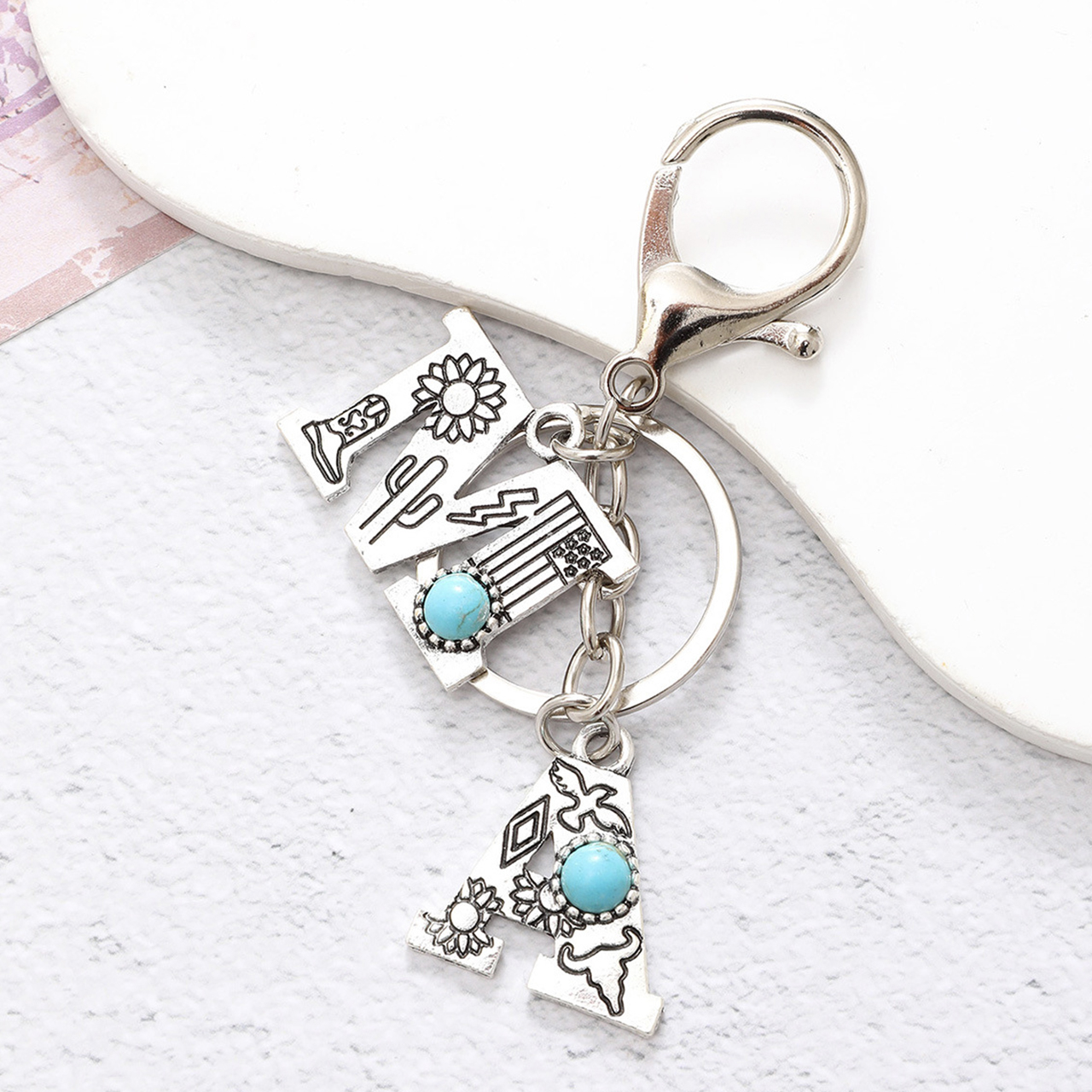 Letter AM Retro Cowboy Keychain Car Bag Pendant