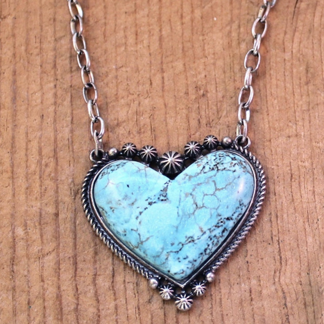 Heart Turquoise Western Cowboy Pendant Necklace
