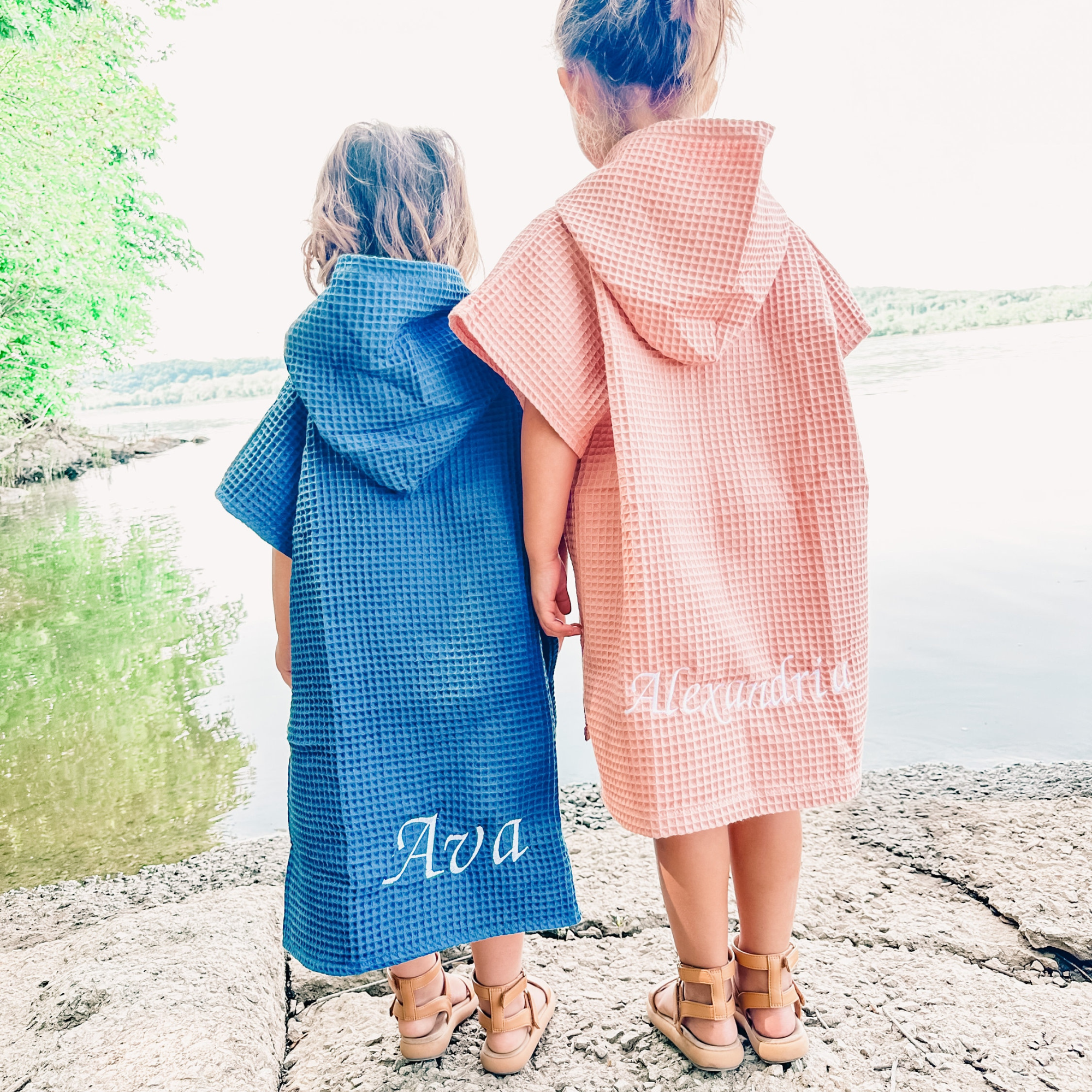 Personalized Embroidery Kids Waffle Beach Towel Poncho for Summer & Beach | KKTowel60