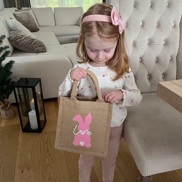 Personalized Kid Easter Bunny Jute Bag 