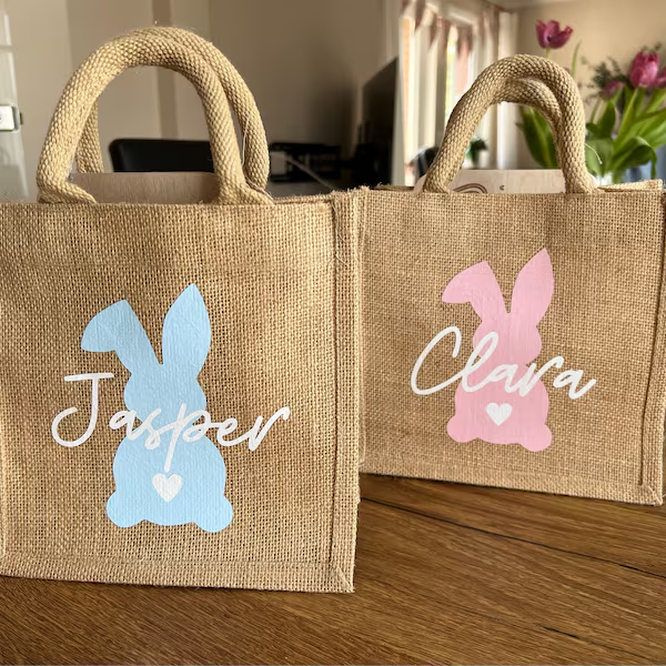 Personalized Kid Easter Bunny Jute Bag 
