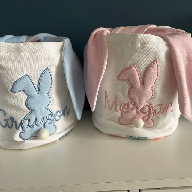 Personalized Easter Embroidered Bunny Basket 