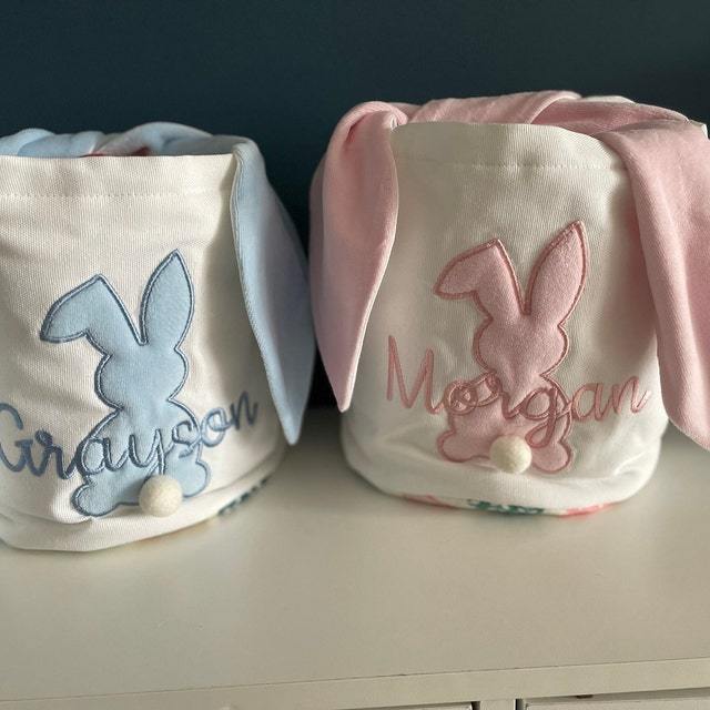 Personalized Easter Embroidered Bunny Basket 