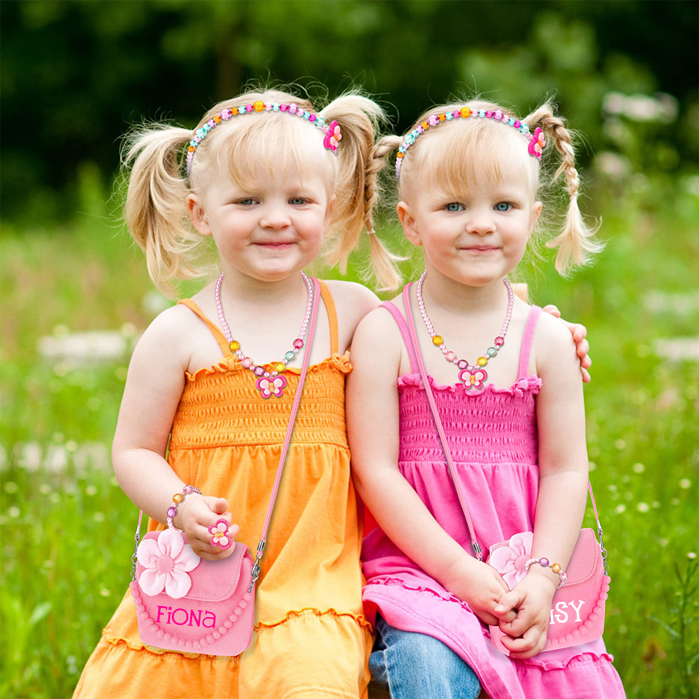 Personalized Girls Plush Handbags With Costume Jewelry Set
