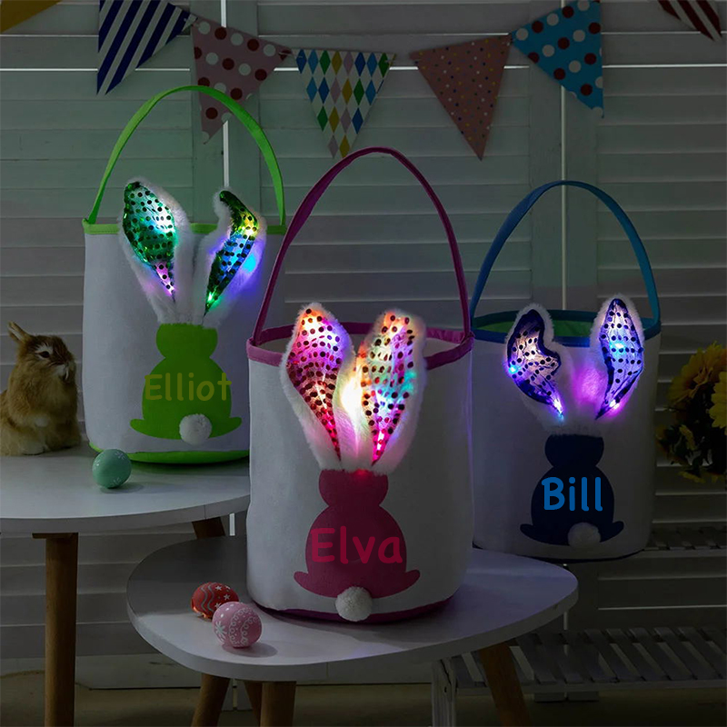 Personalized Kid Led Light Easter Bunny Basket