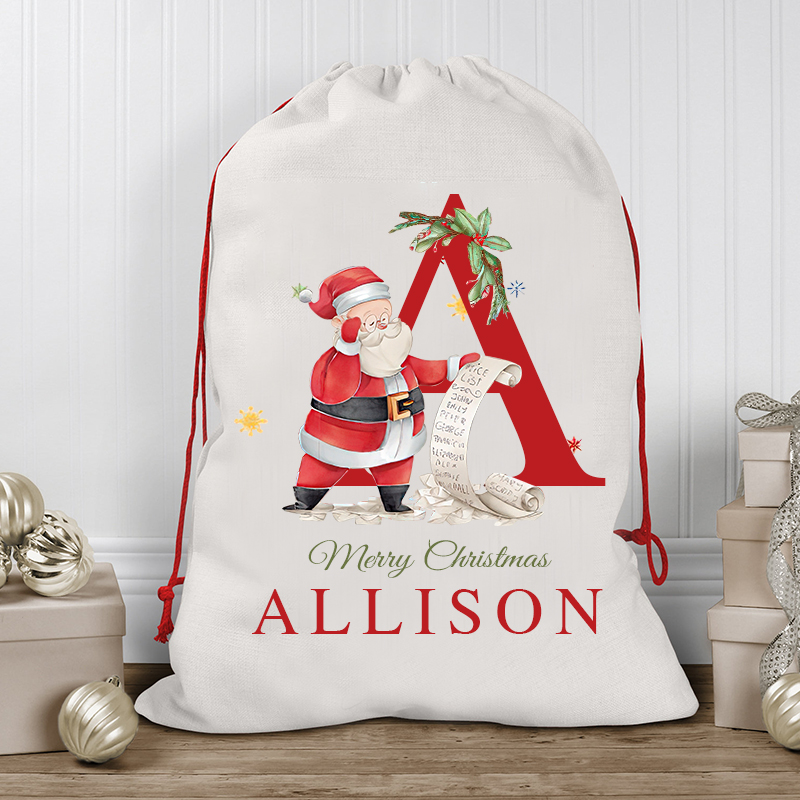 Personalized Initials & Name Christmas Gift Sack