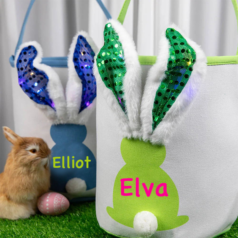 Personalized Kid Led Light Easter Bunny Basket