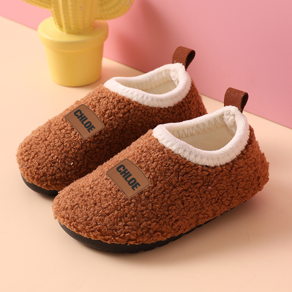 Personalized Kid Leather Patch Warm Plush Floor Sock Shoes 