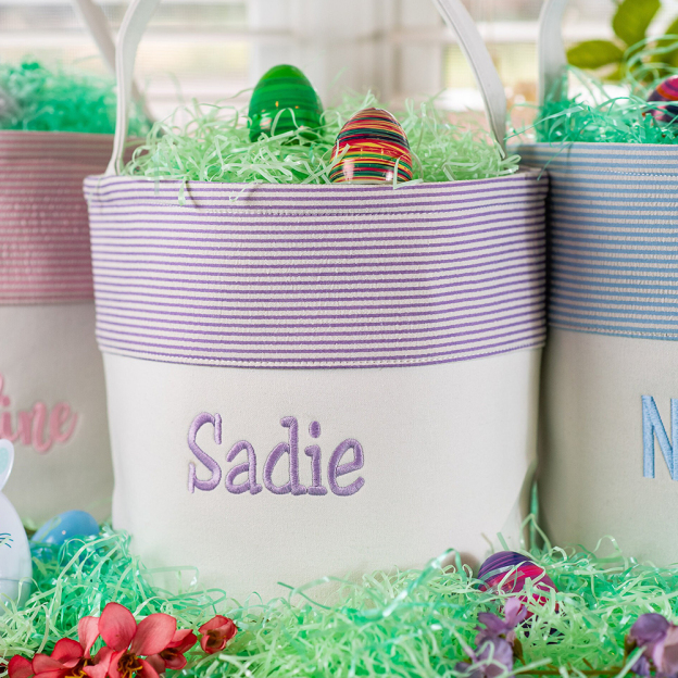 Personalized Kid Embroidered Easter Canvas Baskets 
