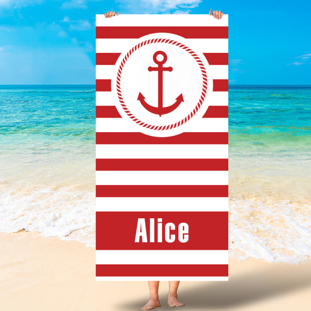 Personalized Striped Beach Towel with Anchor for Summer & Beach | KKTowel57