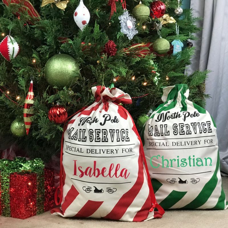 personalized  Name Christmas Gift Striped Sack