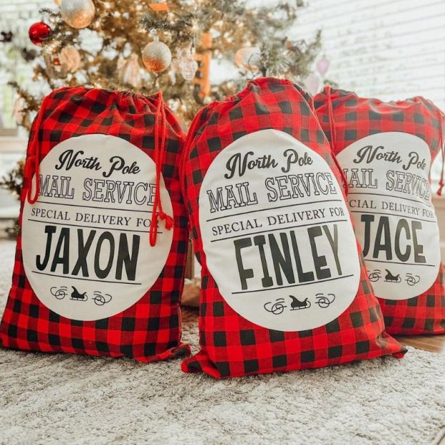 personalized Name Monogram Christmas Gift Plaid Sack