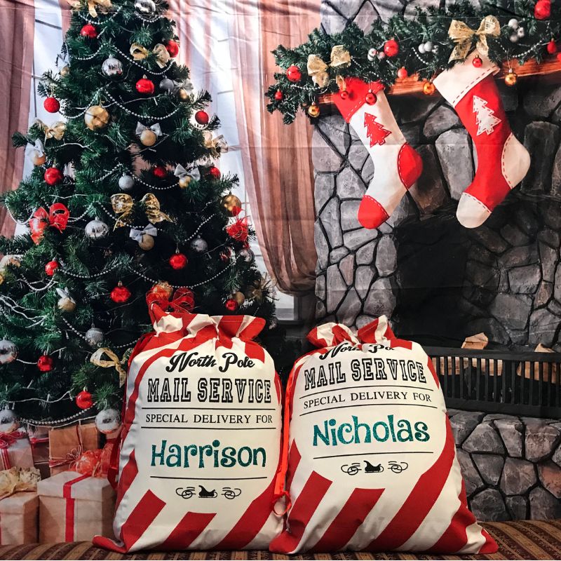 Personalized Name Christmas Gift Striped Sack