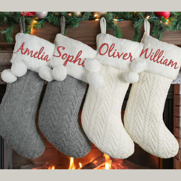 Personalized Knitted With Pom Pom Christmas Stocking