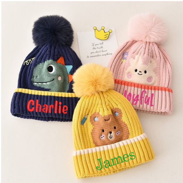 Personalized Embroidery Dinosaur Pom Pom Hat for Comfort & Unique | HSKid20