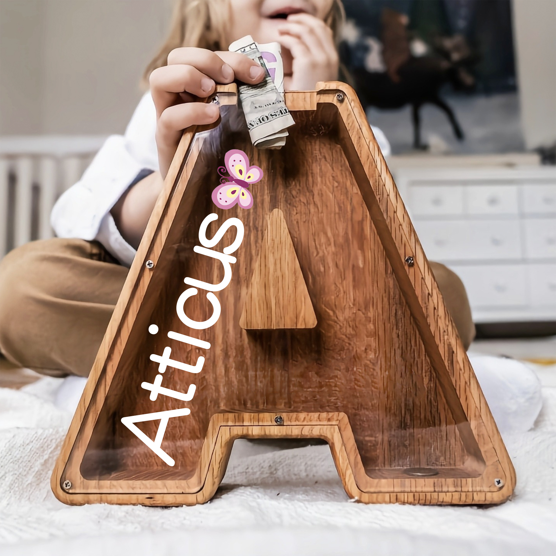Personalized Kid Cute Wood Letter Money Boxes