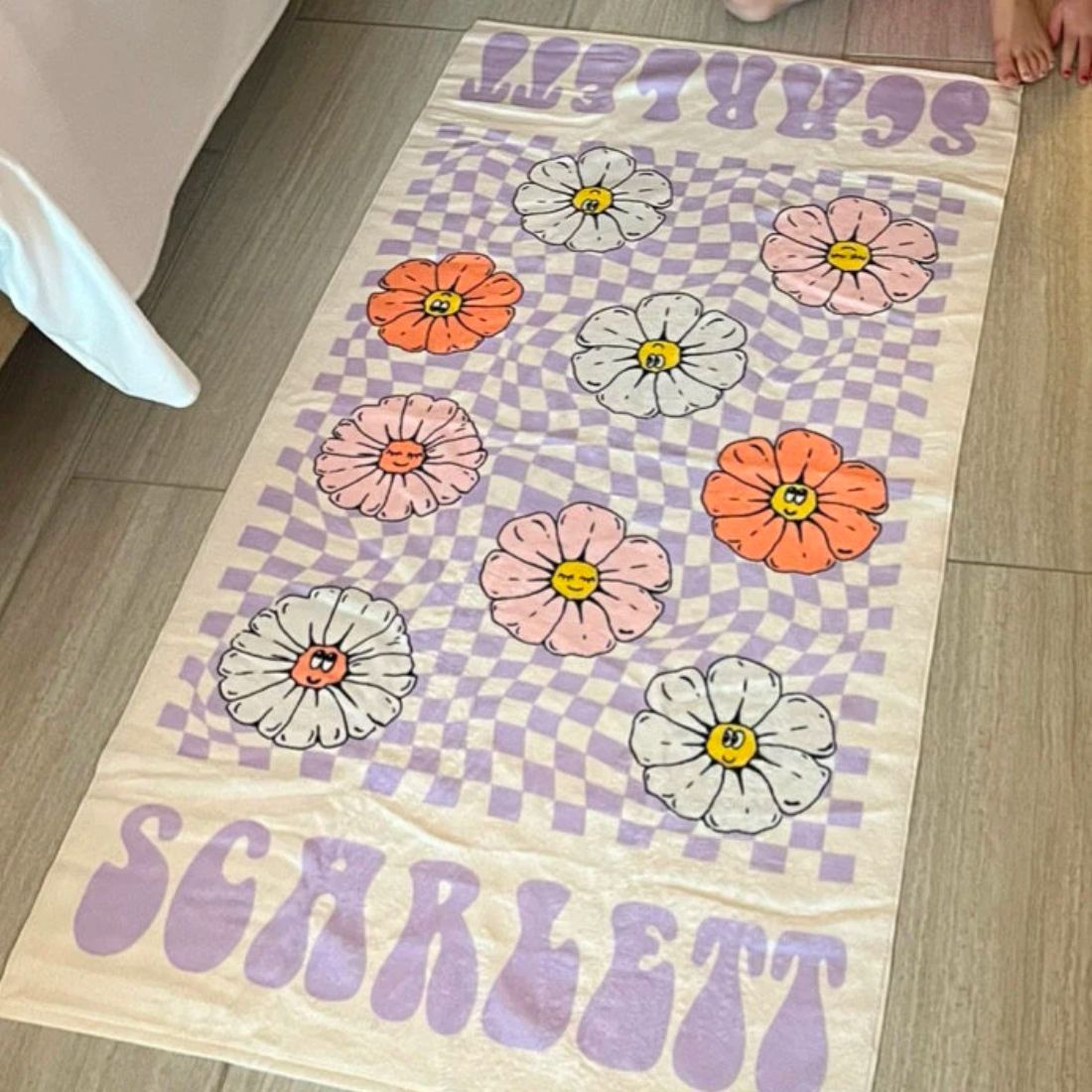 Personalized Smiling face Flowers Beach Towel