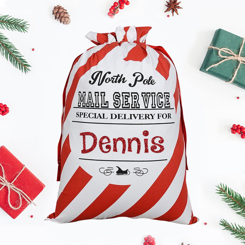 Personalized Name Christmas Gift Striped Sack