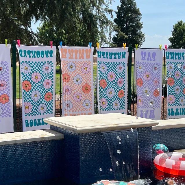 Personalized kids Smiling Flowers Beach Towel