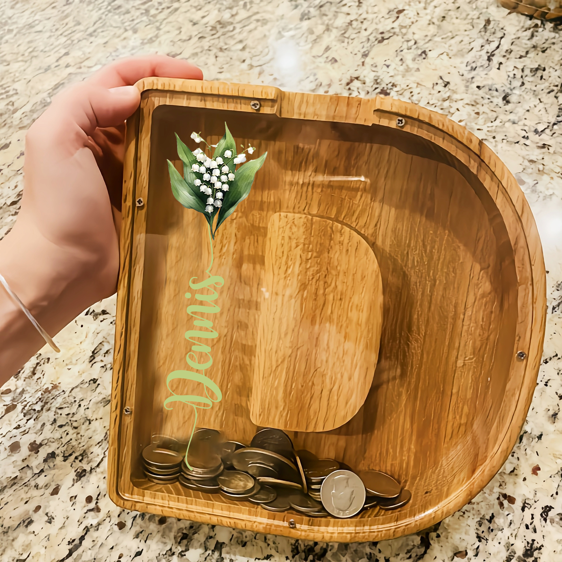 Personalized Kid Cute Wood Letter Birth Flower Money Boxes