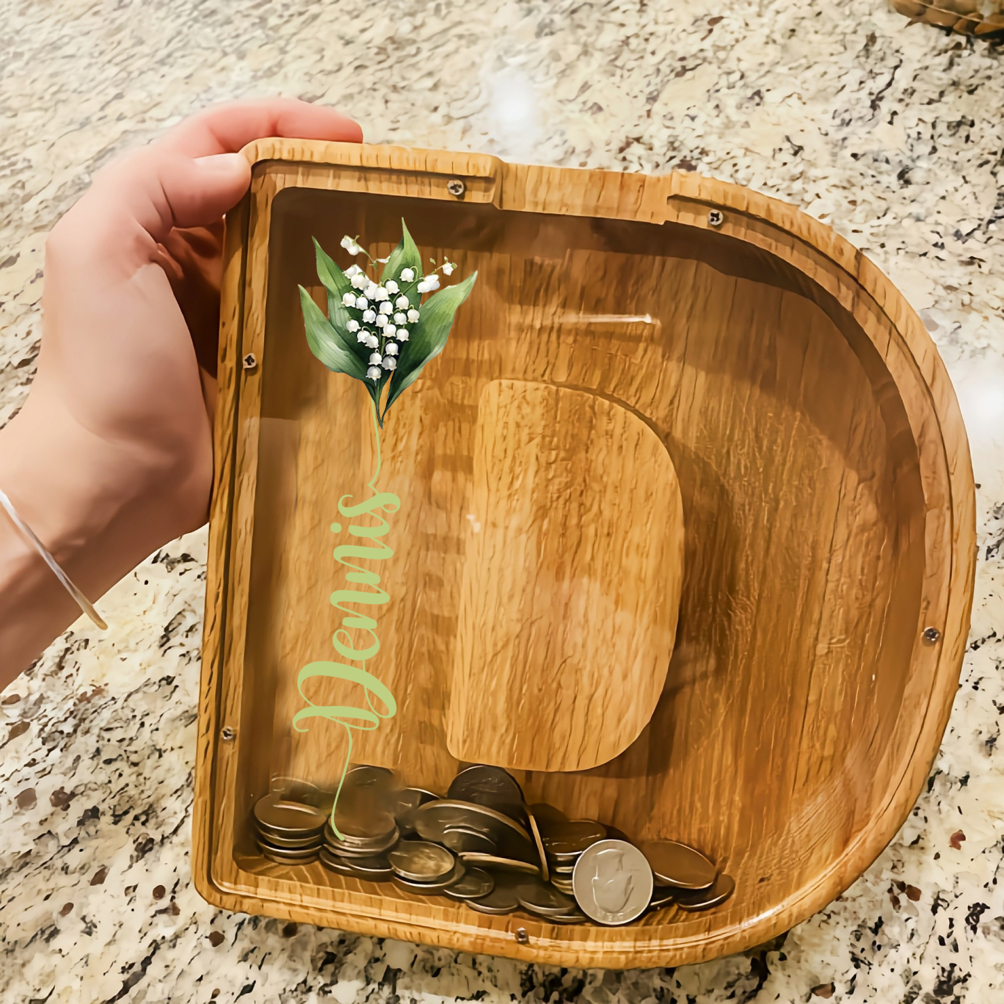 Personalized Kid Cute Wood Letter Birth Flower Money Boxes