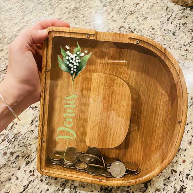 Personalized Kid Cute Wood Letter Birth Flower Money Boxes