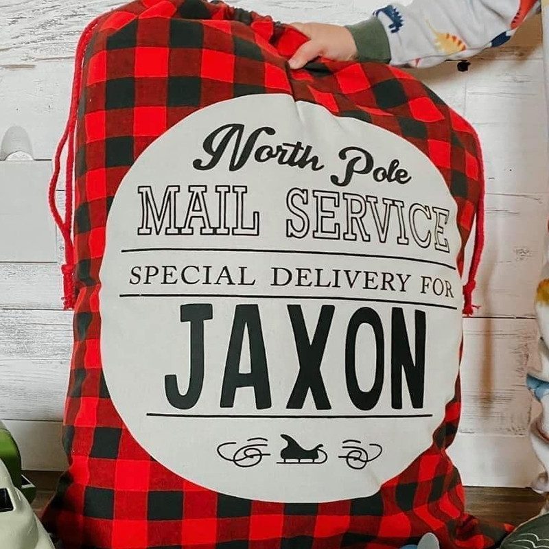 personalized Name Monogram Christmas Gift Plaid Sack