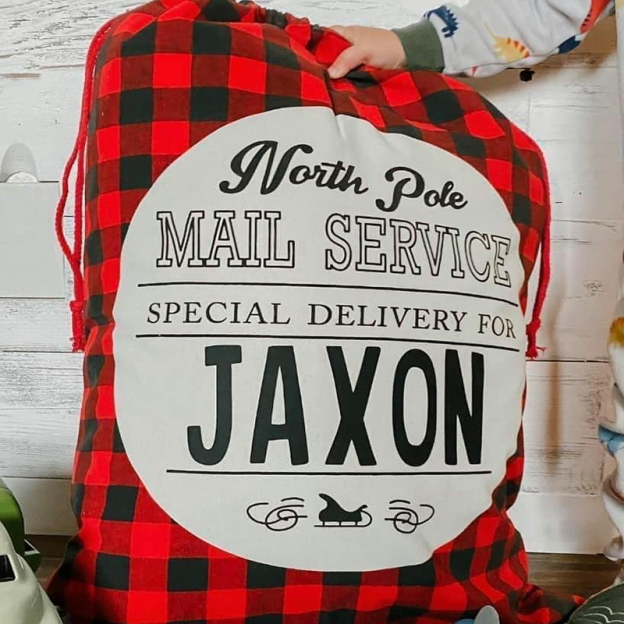 personalized Name Monogram Christmas Gift Plaid Sack