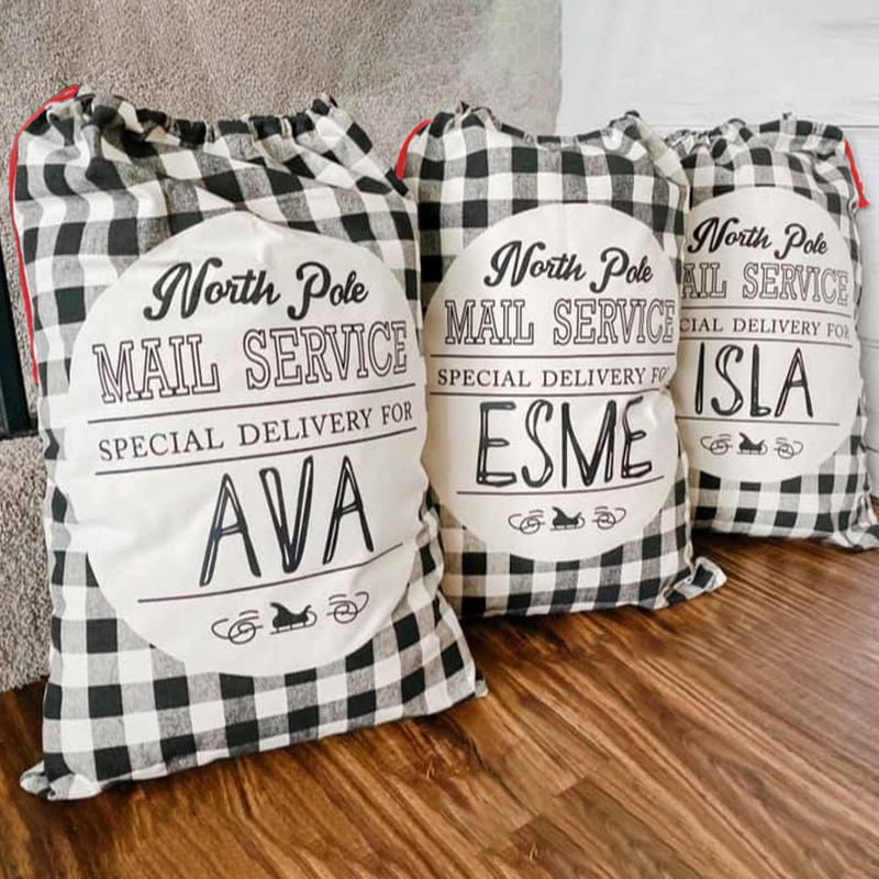 personalized Name Monogram Christmas Gift Plaid Sack