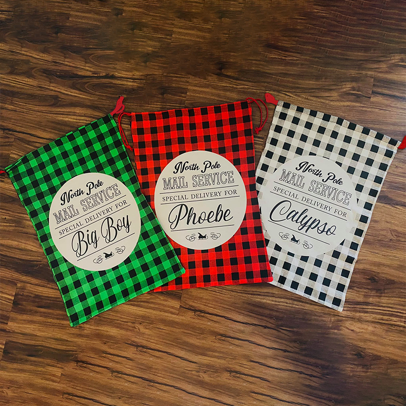 personalized Name Monogram Christmas Gift Plaid Sack