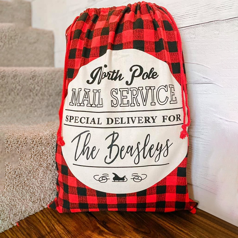 personalized Name Monogram Christmas Gift Plaid Sack