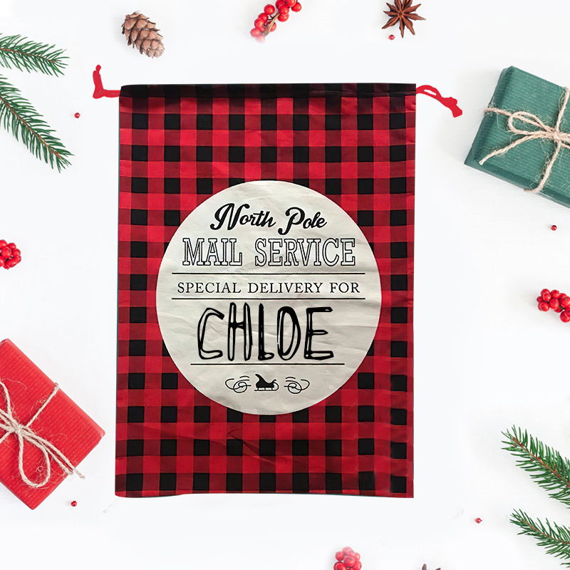 personalized Name Monogram Christmas Gift Plaid Sack