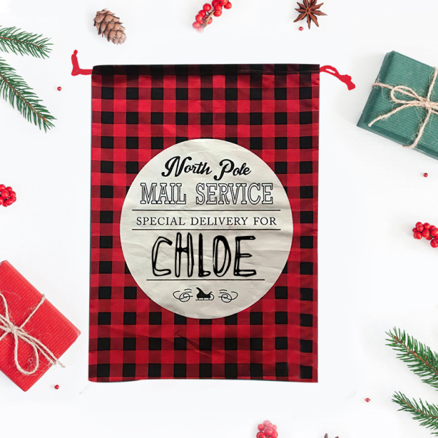 personalized Name Monogram Christmas Gift Plaid Sack