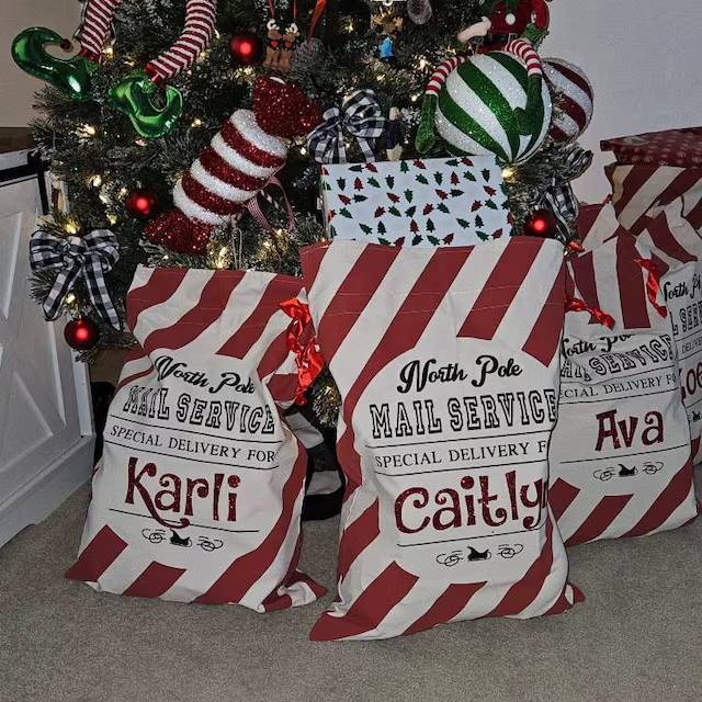 Personalized Name Christmas Gift Striped Sack