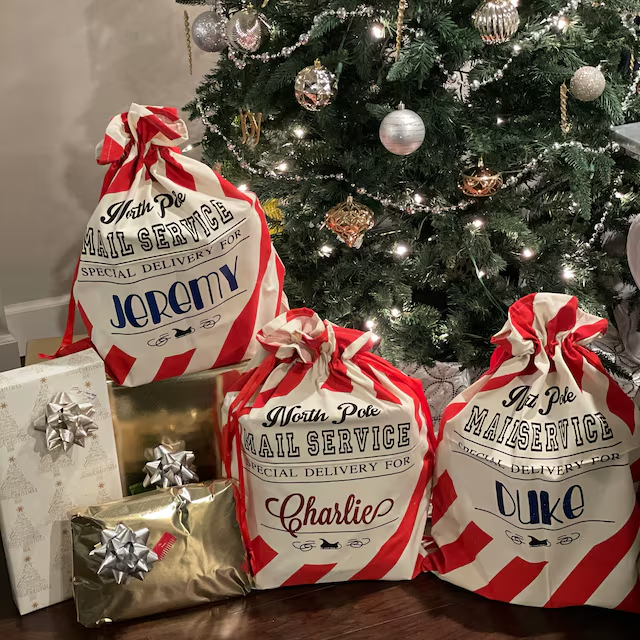 Personalized Name Christmas Gift Striped Sack