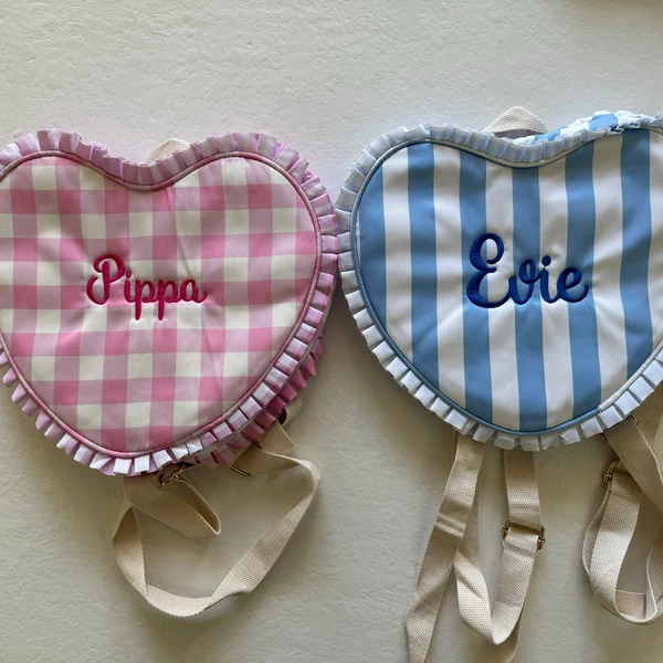 Personalized Girl Embroidered  Name Heart Backpack