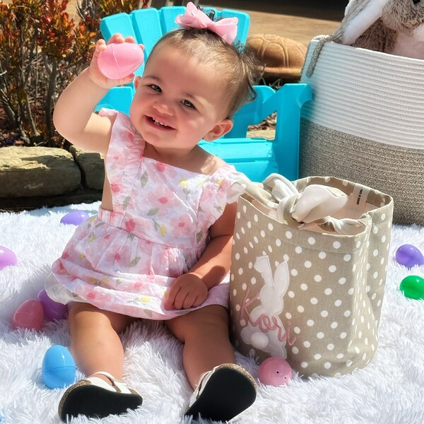 Personalized Easter Embroidered Bunny Basket 