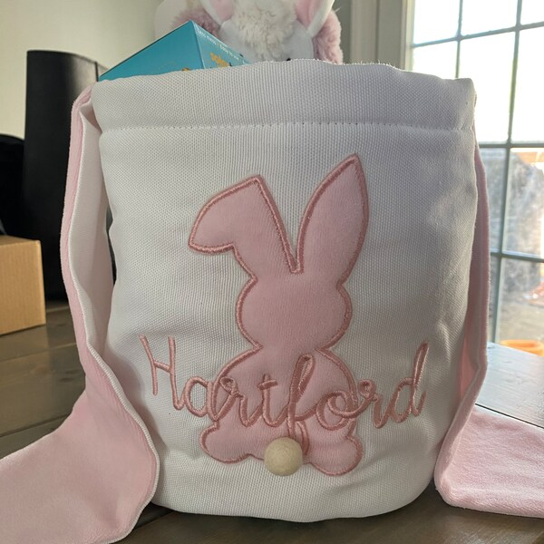 Personalized Easter Embroidered Bunny Basket 