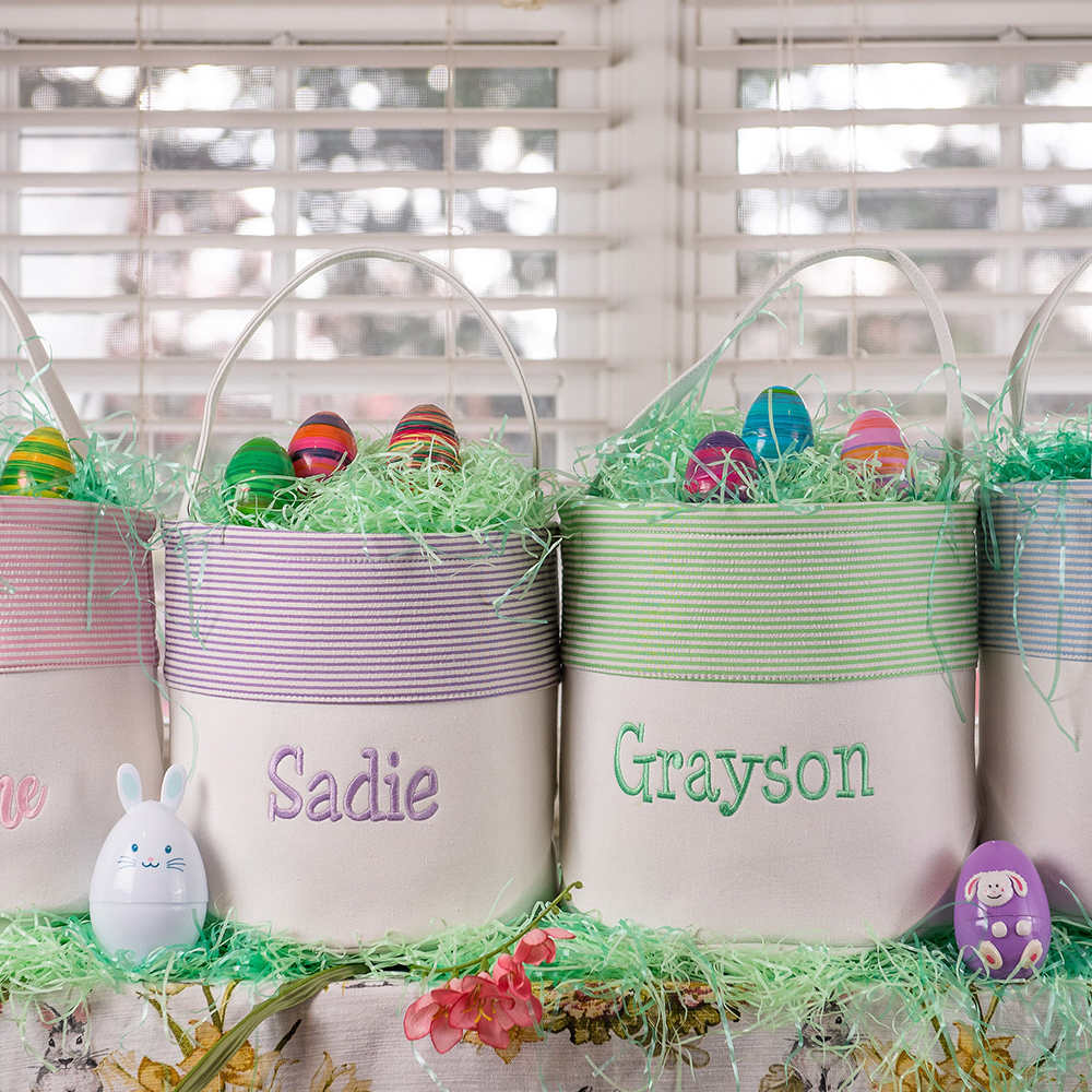 Personalized Kid Embroidered Easter Canvas Baskets 