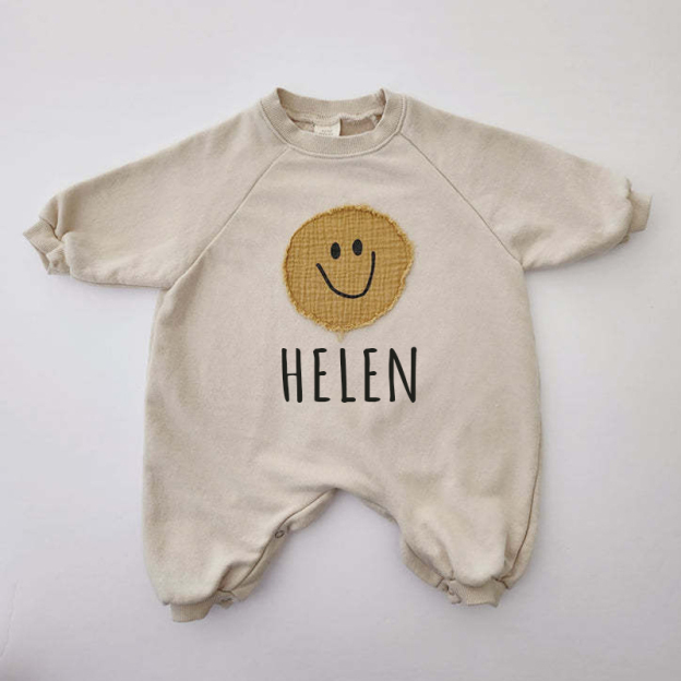 Personalized Kids Cozy Smile Face Sweatshirt Romper | inRomper06