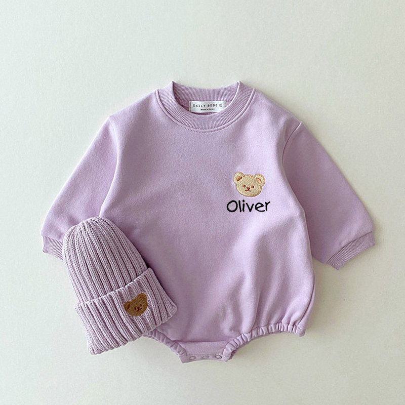 Personalized Embroidery Kids Cute Bear Sweatshirt Romper