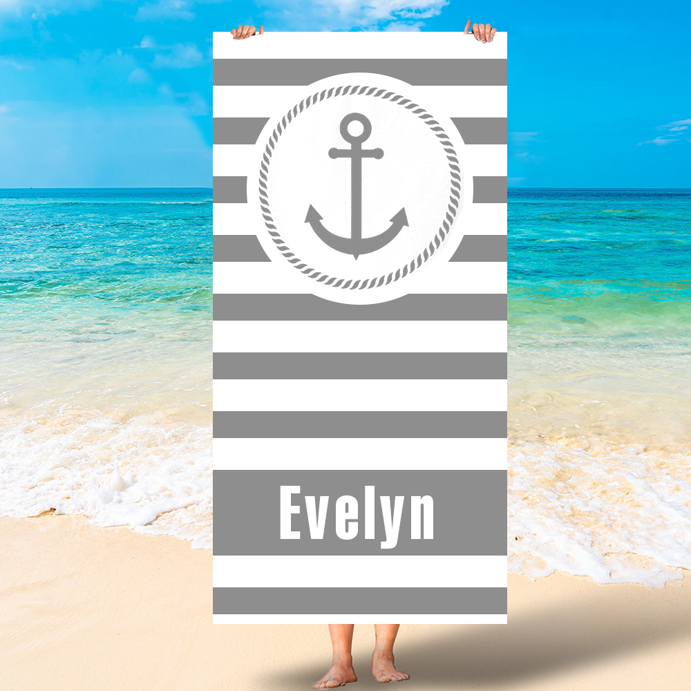 Personalized Striped Beach Towel with Anchor for Summer & Beach | KKTowel57