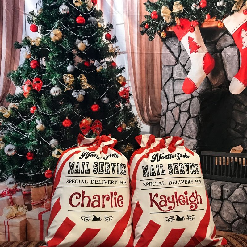 Personalized Name Christmas Gift Striped Sack