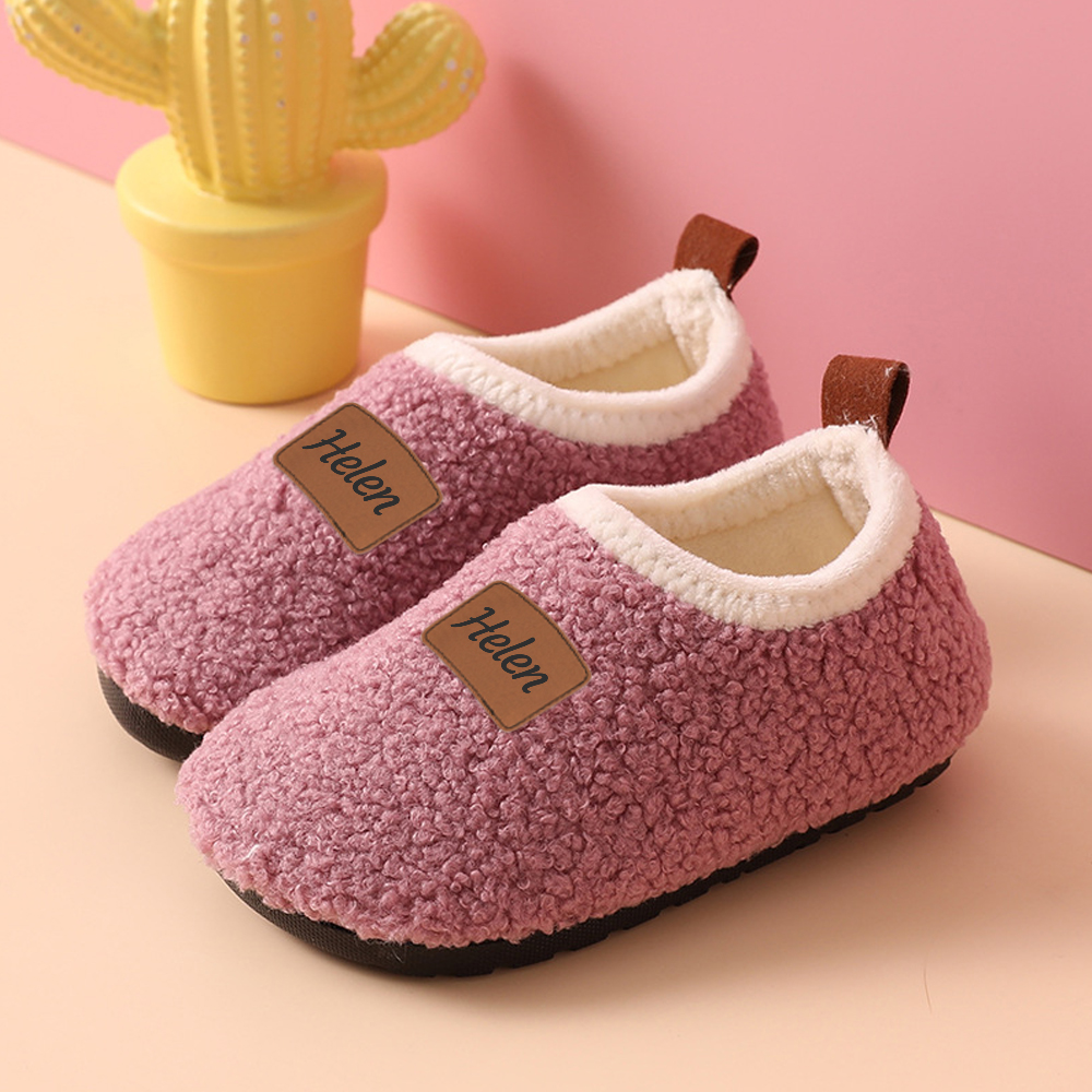Personalized Kid Leather Patch Warm Plush Floor Sock Shoes 