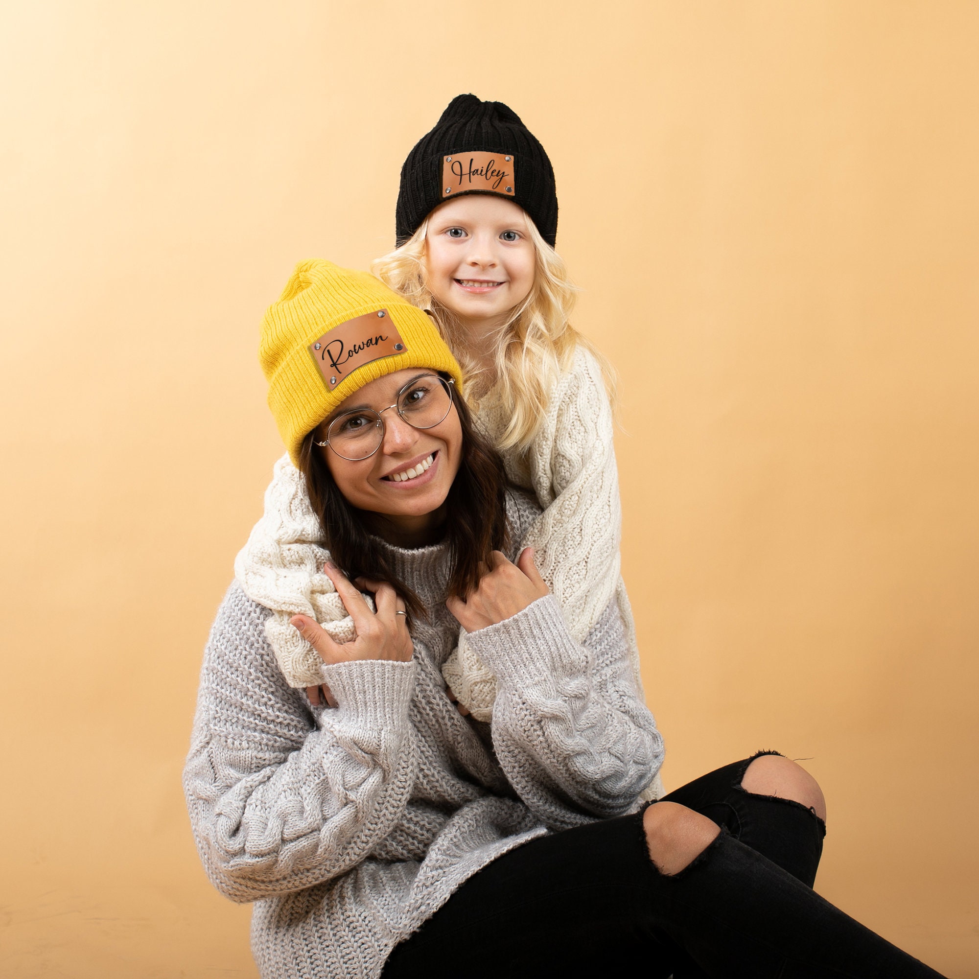Personalized Leather Patch Kid & Adult Color Beanies for Comfort & Unique | HSKid23