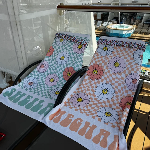 Personalized kids Smiling Flowers Beach Towel