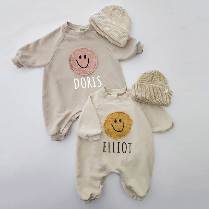 Personalized Kids Cozy Smile Face Sweatshirt Romper | inRomper06