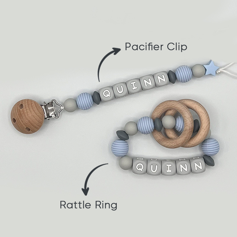 Personalized Baby Pacifier Clip & Rattle Ring | CWToy17