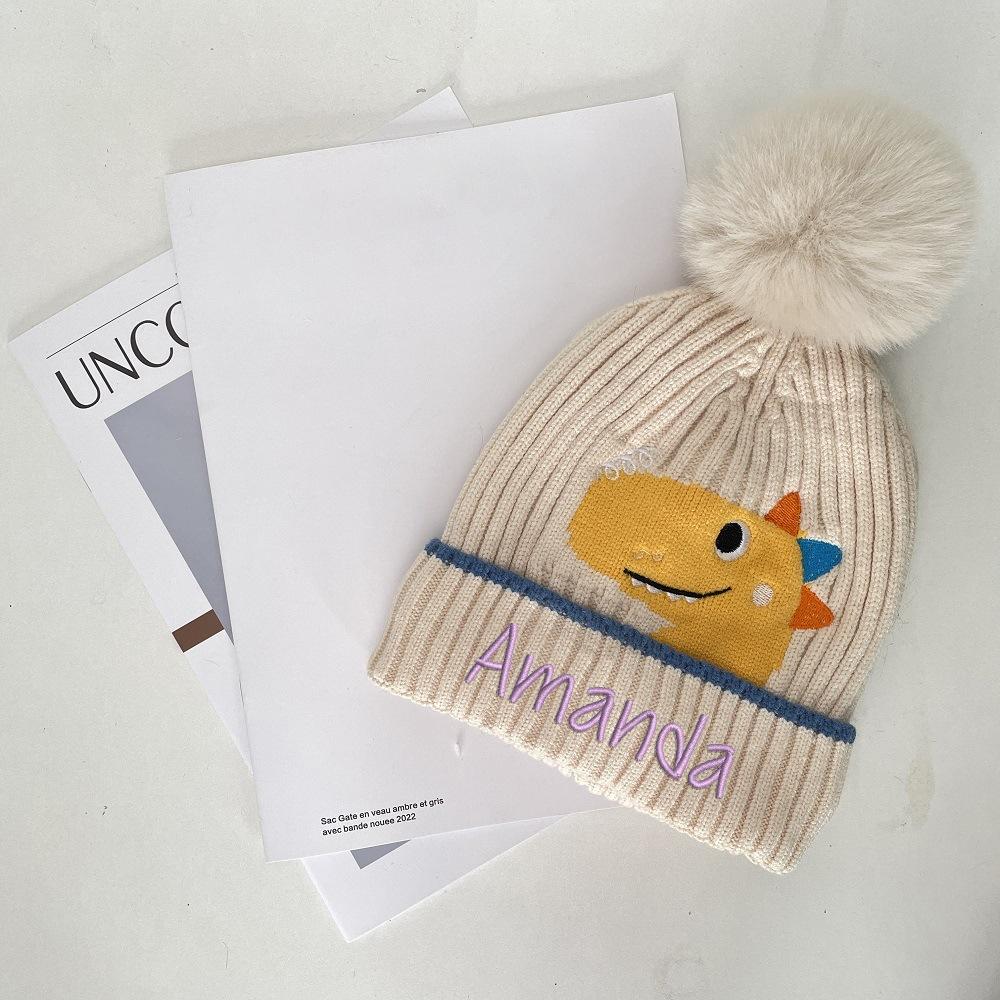 Personalized Embroidery Dinosaur Pom Pom Hat for Comfort & Unique | HSKid20
