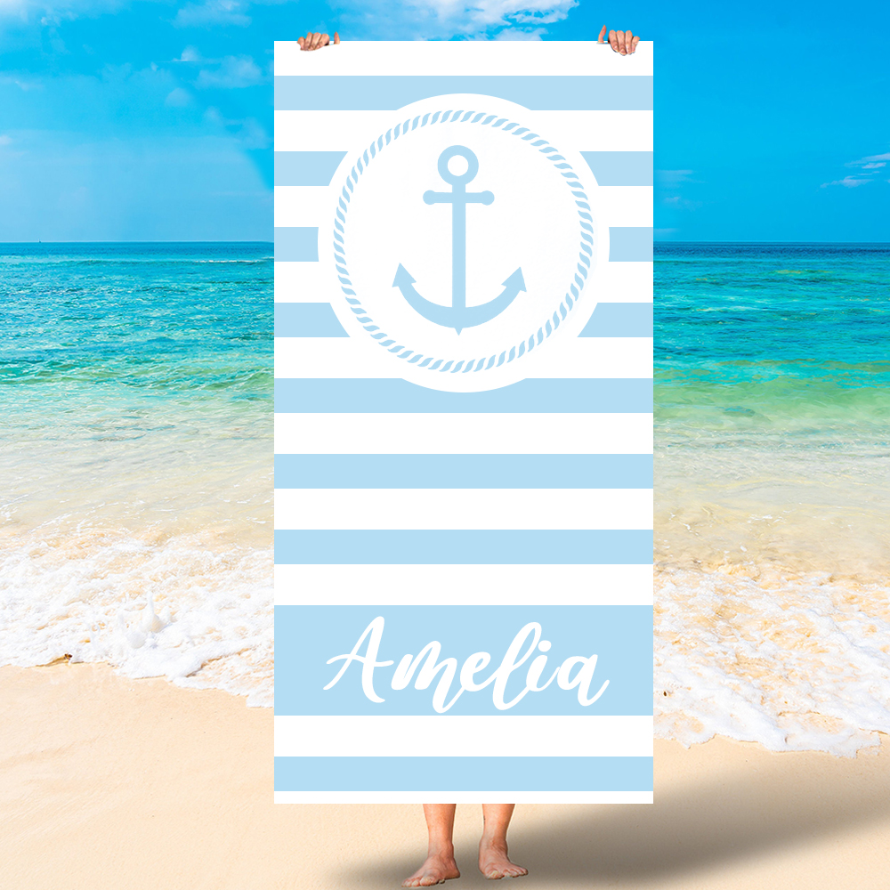 Personalized Striped Beach Towel with Anchor for Summer & Beach | KKTowel57